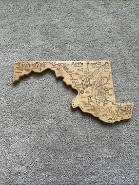 Maryland State Shaped Bamboo Map Cutting Board - Light Wood